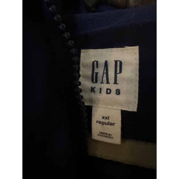 Youth Gap Long Puffer Jacket XXL Full Zip Button Snap Hood Blue Metallic w belt - Picture 5 of 6